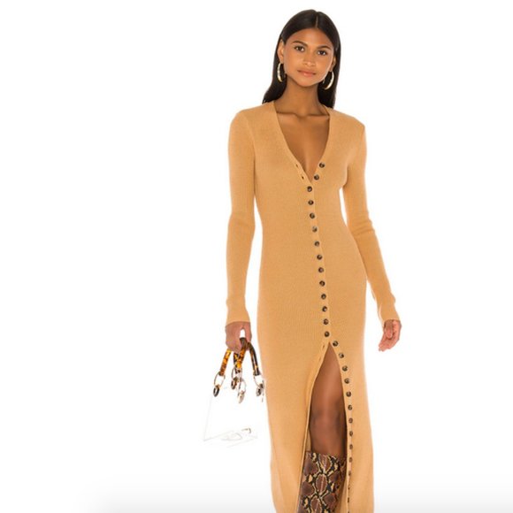 LPA Tan Button-Down Sweater Dress - Picture 1 of 11